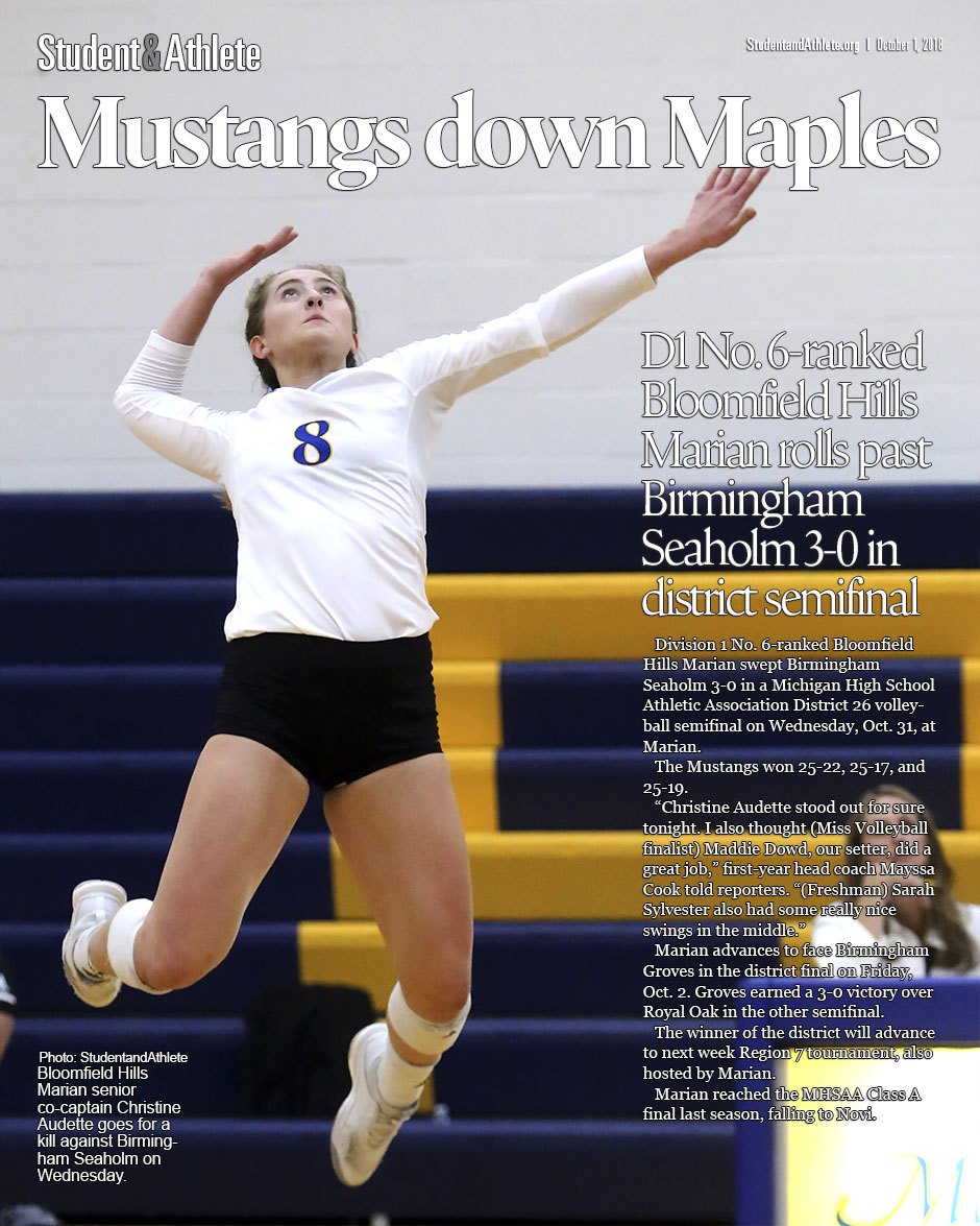 Volleyball: Bloomfield Hills Marian downs Birmingham Seaholm 3-0 on Wednesday, Oct. 31, 2018